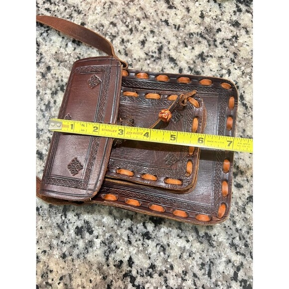 Vintage Handmade Hard Leather Mayan Purse - Picture 8 of 8